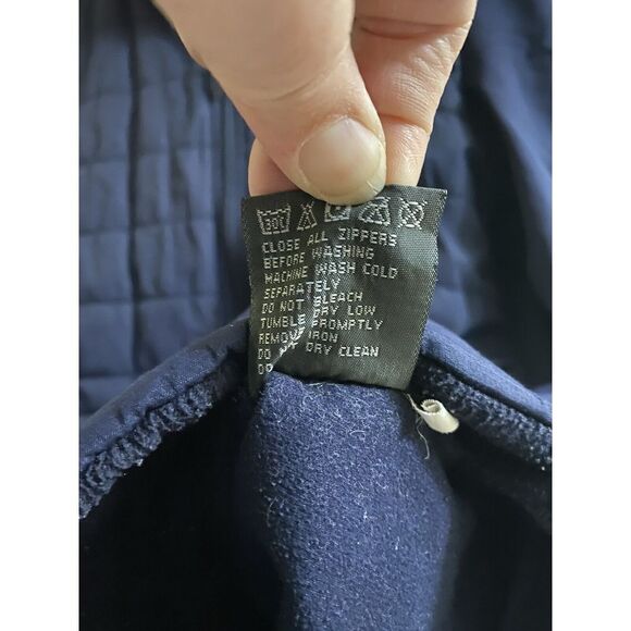 New Balance Quilted Fleece Running Jacket Navy Hooded Zip Side Pockets Sz Small - Picture 8 of 16